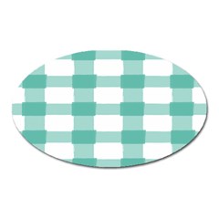 Plaid Blue Green White Line Oval Magnet by Mariart