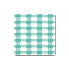 Plaid Blue Green White Line Square Magnet by Mariart