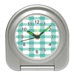 Plaid Blue Green White Line Travel Alarm Clocks by Mariart