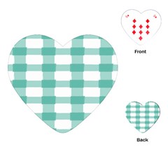 Plaid Blue Green White Line Playing Cards (heart)  by Mariart