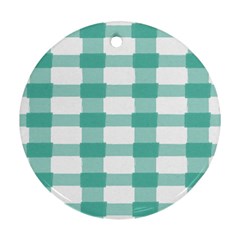 Plaid Blue Green White Line Round Ornament (two Sides)