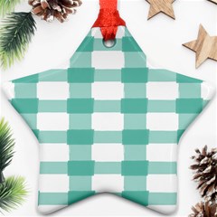 Plaid Blue Green White Line Star Ornament (two Sides) by Mariart