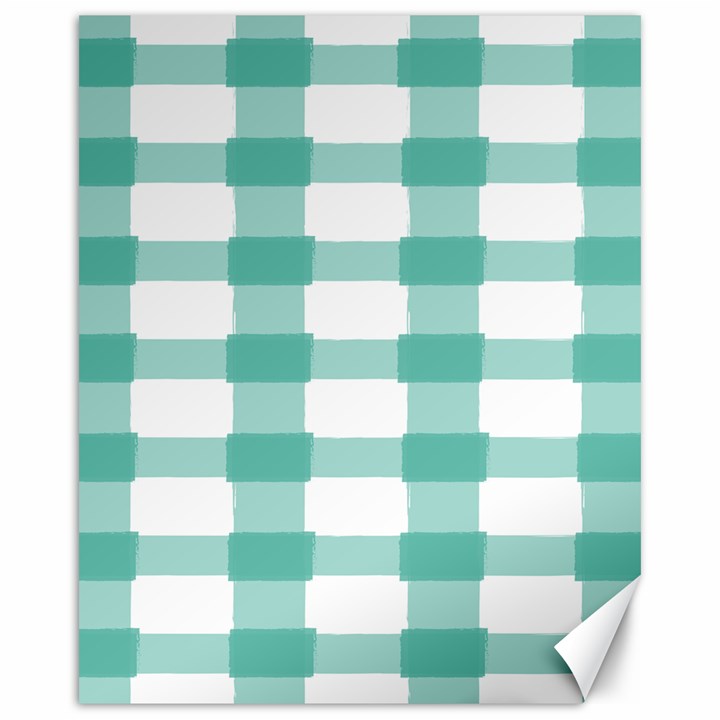 Plaid Blue Green White Line Canvas 16  x 20  