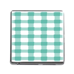 Plaid Blue Green White Line Memory Card Reader (square) by Mariart