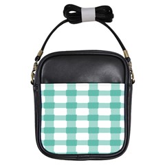 Plaid Blue Green White Line Girls Sling Bags by Mariart