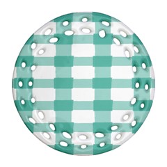 Plaid Blue Green White Line Ornament (round Filigree) by Mariart