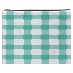 Plaid Blue Green White Line Cosmetic Bag (xxxl)  by Mariart