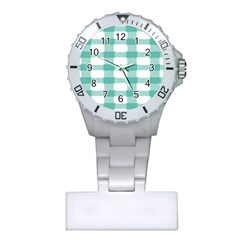 Plaid Blue Green White Line Plastic Nurses Watch by Mariart