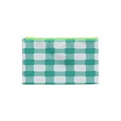 Plaid Blue Green White Line Cosmetic Bag (xs) by Mariart