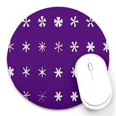 Purple Flower Floral Star White Round Mousepads