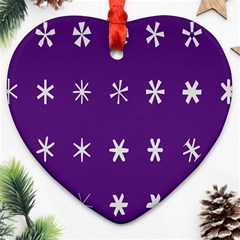 Purple Flower Floral Star White Ornament (Heart)