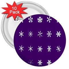 Purple Flower Floral Star White 3  Buttons (10 pack) 