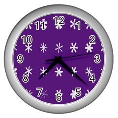 Purple Flower Floral Star White Wall Clocks (Silver) 