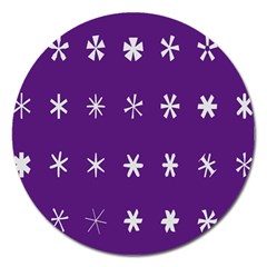 Purple Flower Floral Star White Magnet 5  (Round)