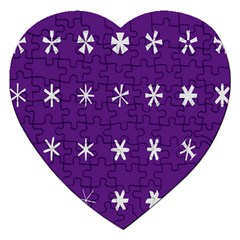 Purple Flower Floral Star White Jigsaw Puzzle (Heart)