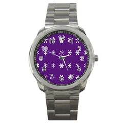 Purple Flower Floral Star White Sport Metal Watch