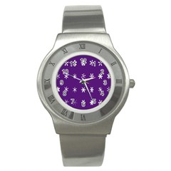 Purple Flower Floral Star White Stainless Steel Watch