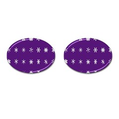 Purple Flower Floral Star White Cufflinks (Oval)