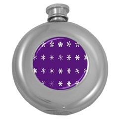 Purple Flower Floral Star White Round Hip Flask (5 oz)