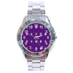 Purple Flower Floral Star White Stainless Steel Analogue Watch