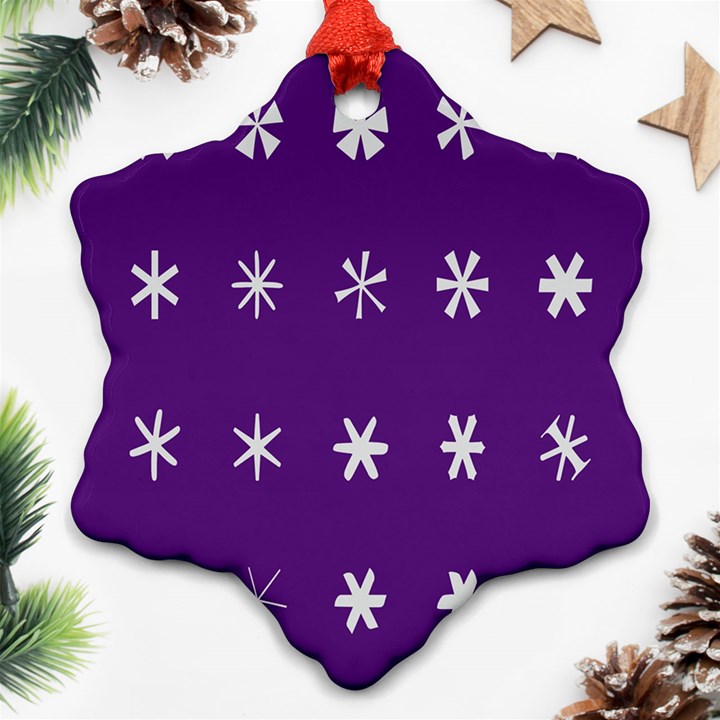 Purple Flower Floral Star White Ornament (Snowflake)