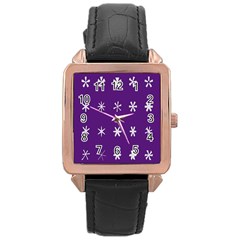 Purple Flower Floral Star White Rose Gold Leather Watch 