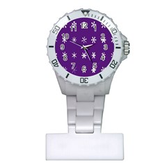 Purple Flower Floral Star White Plastic Nurses Watch