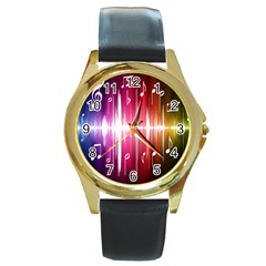 Music Data Science Line Round Gold Metal Watch by Mariart