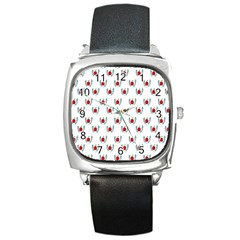 Sage Apple Wrap Smile Face Fruit Square Metal Watch by Mariart