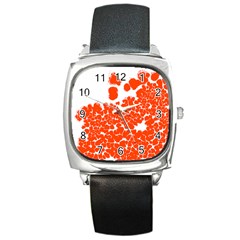 Red Spot Paint White Polka Square Metal Watch by Mariart