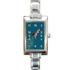 Rocket Ship Space Blue Sky Red White Fly Rectangle Italian Charm Watch by Mariart