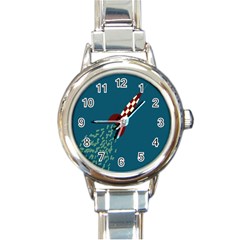 Rocket Ship Space Blue Sky Red White Fly Round Italian Charm Watch