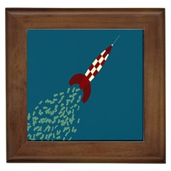 Rocket Ship Space Blue Sky Red White Fly Framed Tiles by Mariart