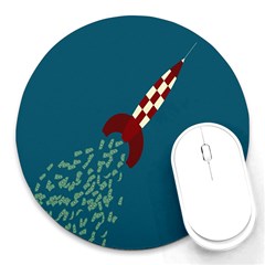 Rocket Ship Space Blue Sky Red White Fly Round Mousepads by Mariart