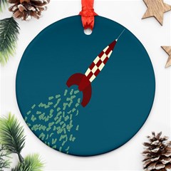 Rocket Ship Space Blue Sky Red White Fly Ornament (round) by Mariart