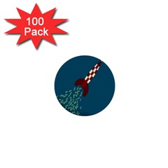 Rocket Ship Space Blue Sky Red White Fly 1  Mini Buttons (100 Pack)  by Mariart