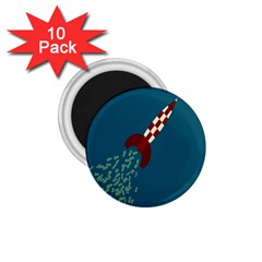 Rocket Ship Space Blue Sky Red White Fly 1 75  Magnets (10 Pack)  by Mariart