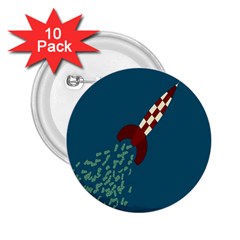 Rocket Ship Space Blue Sky Red White Fly 2 25  Buttons (10 Pack) 