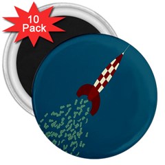 Rocket Ship Space Blue Sky Red White Fly 3  Magnets (10 Pack)  by Mariart