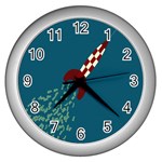 Rocket Ship Space Blue Sky Red White Fly Wall Clocks (Silver)  Front