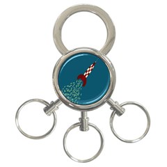 Rocket Ship Space Blue Sky Red White Fly 3-ring Key Chains