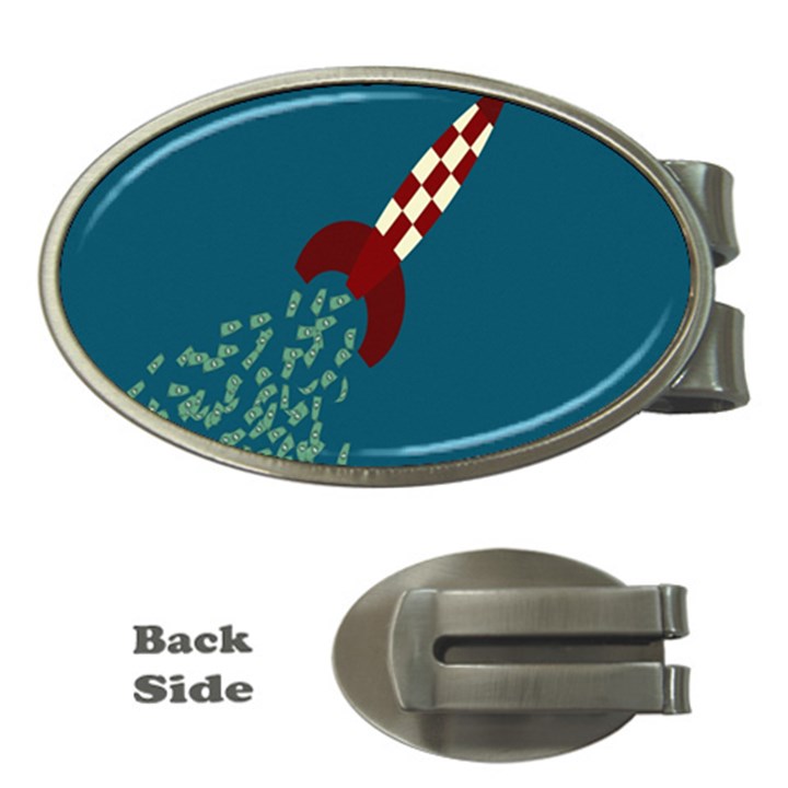 Rocket Ship Space Blue Sky Red White Fly Money Clips (Oval) 