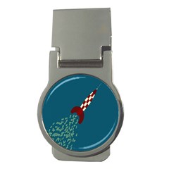 Rocket Ship Space Blue Sky Red White Fly Money Clips (round)  by Mariart