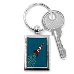 Rocket Ship Space Blue Sky Red White Fly Key Chains (rectangle)  by Mariart