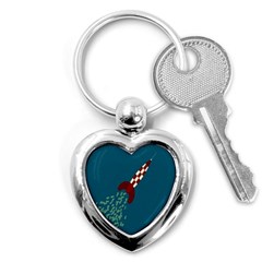 Rocket Ship Space Blue Sky Red White Fly Key Chains (heart)  by Mariart