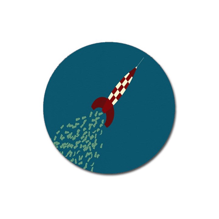 Rocket Ship Space Blue Sky Red White Fly Magnet 3  (Round)