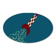 Rocket Ship Space Blue Sky Red White Fly Oval Magnet by Mariart