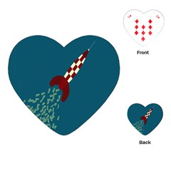 Rocket Ship Space Blue Sky Red White Fly Playing Cards (heart)  by Mariart