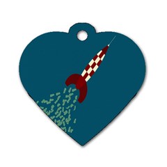 Rocket Ship Space Blue Sky Red White Fly Dog Tag Heart (one Side) by Mariart