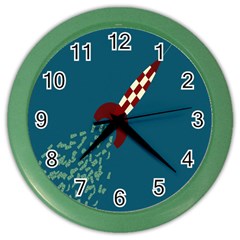 Rocket Ship Space Blue Sky Red White Fly Color Wall Clocks by Mariart